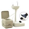 Portable Camping Toilet 2.6+2.6 gal and Handwash Stand 5.3 gal Set Gray