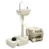 Portable Camping Toilet 2.6+2.6 gal and Handwash Stand 5.3 gal Set Gray