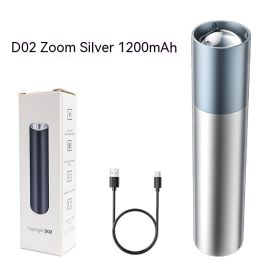 Built-in Lithium Battery Flashlight For Strong Light Lighting (Option: D02 Silver Zoom 1200 MA)