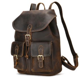 Women's First Layer Leather Backpackage Flip Leisure Travel (Option: Dark Brown 41cm)