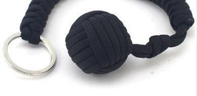 Outdoor Seven Core Umbrella Rope Climbing Survival Key Chain Hanging Hand-woven Round Steel Ball (Color: Black)